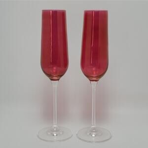 Ruby Red Luster Crystal Champagne Toasting Flutes 9 1/2 Inches